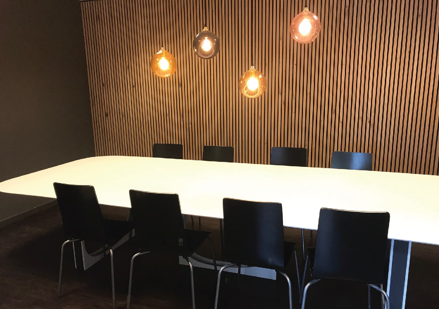 Conference room with wooden slat acoustic wall panels